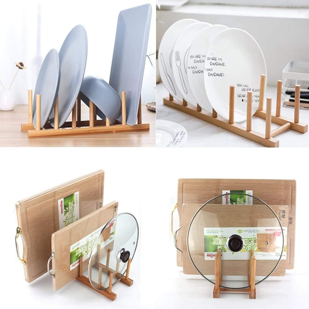 Bamboo Dish Rack, Plates Holder, Compact Kitchen Storage, Cabinet Organizer -Pack of 2 Bamboo Dish Rack, Plates Holder, Compact Kitchen Storage, Cabinet Organizer -Pack of 2